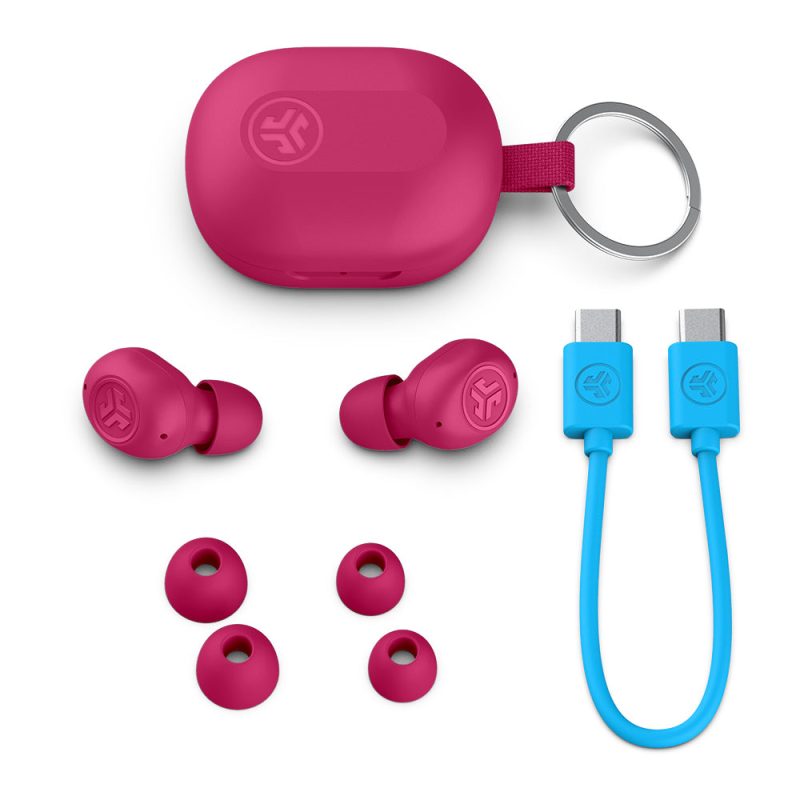 JLab JBuds Mini True wireless Bluetooth Earbuds Magenta Pink whats included 33b27eb0 fe04 4c98 873b 60f769605d85