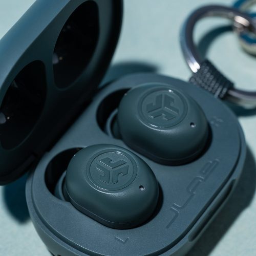 JLab JBuds Mini True wireless Bluetooth Earbuds Sage Gray macro b117184d 21a5 45a7 af41 344a552ac4c2